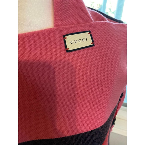SOLD NWT Gucci Strong Stars Pink Gucci Stripe Jacquard wool cashmere silk Scarf - Picture 6 of 7